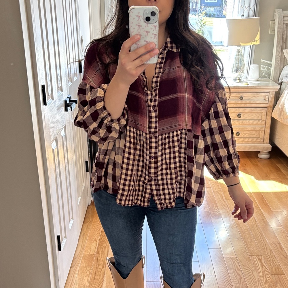 Cato patchwork plaid button down - image 1